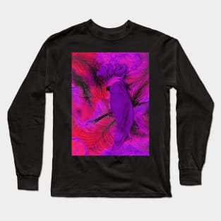 VIBRANT PURPLE RED CORAL PARROT COCKATOO POSTER PALM TROPICAL PRINT Long Sleeve T-Shirt